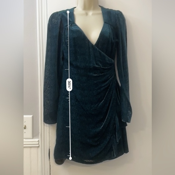 Intermix Women’s Silk Blend Teal Long Sleeve Wrap Dress, Size 0 - Picture 16 of 16